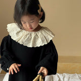 hoombox Fashion Autumn Kids Dress contrast color lace collar king style dresses Girls cotton loose long sleeve dress