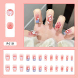 24pcs/box Fake Nails Press on Short Reusable with Designs Set French Artificial Pink kawaii False Tipsy Stick-on Nails Tips Art