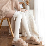 hoombox Japanese Vertical Stripe Plush Stockings Autumn Winter Cute Tights Kawaii Lamb Fur Wool Ball Calf Socks Lolita Knee High Socks