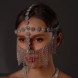 hoombox New Tassel Veil Masks Women Headwear Rhinestone Chains Face Mask Masquerade Dance Party Costume Sexy Face Accessories Jewelry