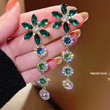 Flower Earrings For Women Sparkling Zircon Ear Pendant Green Color Fashion Korean Cuff Clip Earrings Wedding Party Jewelry Gifts