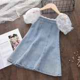 hoombox Baby Girl Clothes Menoea  Princess Denim Dresses for Baby Girl Clothing New Summer Toddler Pearl Lace Patchwork Princess Dress for Kids 2-7Y