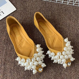 hoombox Elegant Ladies Pointed Flat Shoes  Spring Shallow Water Drill Pearl Buckle Soft Bottom Plus Size Comfortable Women's Shoes