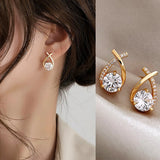 Flower Earrings For Women Sparkling Zircon Ear Pendant Green Color Fashion Korean Cuff Clip Earrings Wedding Party Jewelry Gifts