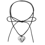 hoombox Diy Jewelry Goth Black Velvet Big Heart Pendant Choker Necklace for Women Elegant Weave Knotted Bowknot Adjustable Chain