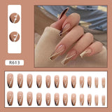 24Pcs/Box Sweet Short Round/Square Head False Nail Art Full Cover Detachable Artificial Fake Nails Ballerina Press on Nails Tips