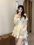 hoombox Long Sleeve Elegant Mini Dress Lolita Pure Color Short Party Dress Woman Casual  Spring Sweet One Piece Dress Korean Fashion