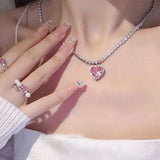 hoombox Y2K Star Zircon Pendant Necklace for Women Luxury Sweet Cool Girl Punk Heart Clavicle Chain New Fashion Jewelry Party Gift