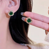 Flower Earrings For Women Sparkling Zircon Ear Pendant Green Color Fashion Korean Cuff Clip Earrings Wedding Party Jewelry Gifts