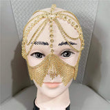 hoombox New Tassel Veil Masks Women Headwear Rhinestone Chains Face Mask Masquerade Dance Party Costume Sexy Face Accessories Jewelry