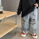 hoombox Spring Kids Trousers Boys Fashion Ripped Jeans Baby Girls Loose Casual Denim Pant