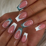 24pcs Summer False nails with designs Charms Flame Long Ballerina Fake Nails Wearable Coffin french Nails Tips Press On Nails