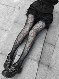 hoombox  Lolita Dark Gothic Tights Women Y2k Preppy Style Mall Goth Punk Spider High Waist Jk Socking Emo Alt Fishnet Stockings