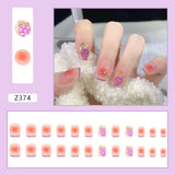 24pcs/box Fake Nails Press on Short Reusable with Designs Set French Artificial Pink kawaii False Tipsy Stick-on Nails Tips Art