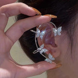 Korean Fashion Zircon Butterfly Elf Ear Cuff for Women Sparkling Zircon Crystal Without Piercing Clip Earrings Wedding Jewelry