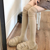 hoombox Solid Color Thigh High Stockings Women Trendy Casual Over The Knee Female Long Socks Thermal Warm Cotton Tall Tube Leggings