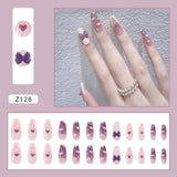 24pcs Wearable Pink Press On Fake Nails Tips With Glue false nails design Butterfly Lovely Girl false nails With Wearing Tools