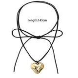 hoombox Diy Jewelry Goth Black Velvet Big Heart Pendant Choker Necklace for Women Elegant Weave Knotted Bowknot Adjustable Chain