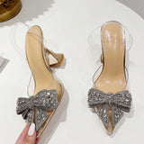 hoombox Fashion Crystal Sequined Bowknot Women Pumps Sexy Pointed Toe High Heels Wedding Prom Shoes Ladies PVC Transparent Sandals