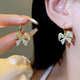 Flower Earrings For Women Sparkling Zircon Ear Pendant Green Color Fashion Korean Cuff Clip Earrings Wedding Party Jewelry Gifts