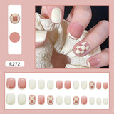 24pcs/box Fake Nails Press on Short Reusable with Designs Set French Artificial Pink kawaii False Tipsy Stick-on Nails Tips Art