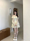 hoombox Long Sleeve Elegant Mini Dress Lolita Pure Color Short Party Dress Woman Casual  Spring Sweet One Piece Dress Korean Fashion