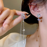 Korean Exquisite Planet Moon Butterfly Tassel Earrings for Women Sparkling Crystal Asymmetrical Drop Earrings Girl Party Jewelry