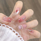 24pcs Wearable Pink Press On Fake Nails Tips With Glue false nails design Butterfly Lovely Girl false nails With Wearing Tools