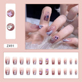 24Pcs/Box Sweet Short Round/Square Head False Nail Art Full Cover Detachable Artificial Fake Nails Ballerina Press on Nails Tips