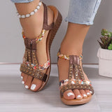 hoombox Women Wedge Sandals Summer Bohemia Rhinestones Casual Platform Sandals Female Peep Toe Outdoor Beach Shoes обувь женская летняя