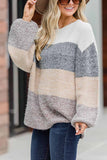 Hoombox  Contrast Striped Loose Round Neck Sweater