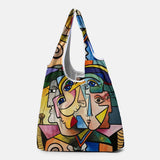 hoombox Women Abstract Figures Pattern Print Handbag Shoulder Bag Lightweight Shopping Cloth Bags