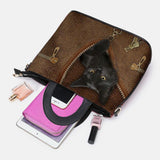 hoombox Women Faux Leather Cartoon Black Cat Pattern Multi-carry Handbag Crossbody Bag Satchel Bag