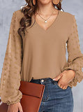 hoombox V-Neck Paneled Casual Long-Sleeve Blouse