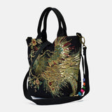 hoombox Women Canvas Embroidery Peacock Pattern Ethnic Style Multi-carry Handbag Crossbody Bag Shoulder Bag