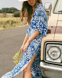 hoombox Chiffon Boho Short Sleeve Maxi Dress