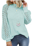 hoombox Round Neck Long Sleeve Lace Splicing Loose T-shirt