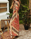 hoombox Chiffon Boho Short Sleeve Maxi Dress