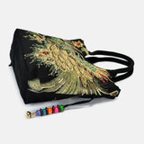 hoombox Women Canvas Embroidery Peacock Pattern Ethnic Style Multi-carry Handbag Crossbody Bag Shoulder Bag