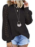 hoombox Round Neck Long Sleeve Lace Splicing Loose T-shirt