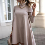 hoombox Solid Color Long Sleeve Turtleneck Loose Dress