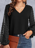 hoombox V-Neck Paneled Casual Long-Sleeve Blouse