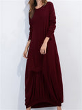 hoombox Long-sleeved Round Neck T-shirt Long Lantern Dress