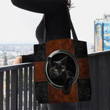 hoombox Women Canvas Cute Cartoon Black Cat Print Handbag Tote Shoulder Bag