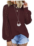 hoombox Round Neck Long Sleeve Lace Splicing Loose T-shirt