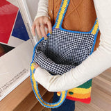 hoombox Women Rainbow Stripe Cartoon Cute Casual Youth Wool Knitted Bag Handbag Tote Crossbody Bag