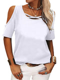 hoombox Women's Solid Color Strapless Loose Commuter Short-sleeved T-shirt