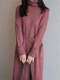 hoombox Long Section High Collar Knitted Sweater Female Bottoming Temperament Thin Dress