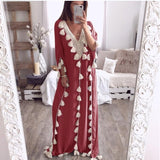 hoombox V Neck Tassels Bohemian Half Sleeve Maxi Dresses