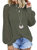 hoombox Round Neck Long Sleeve Lace Splicing Loose T-shirt